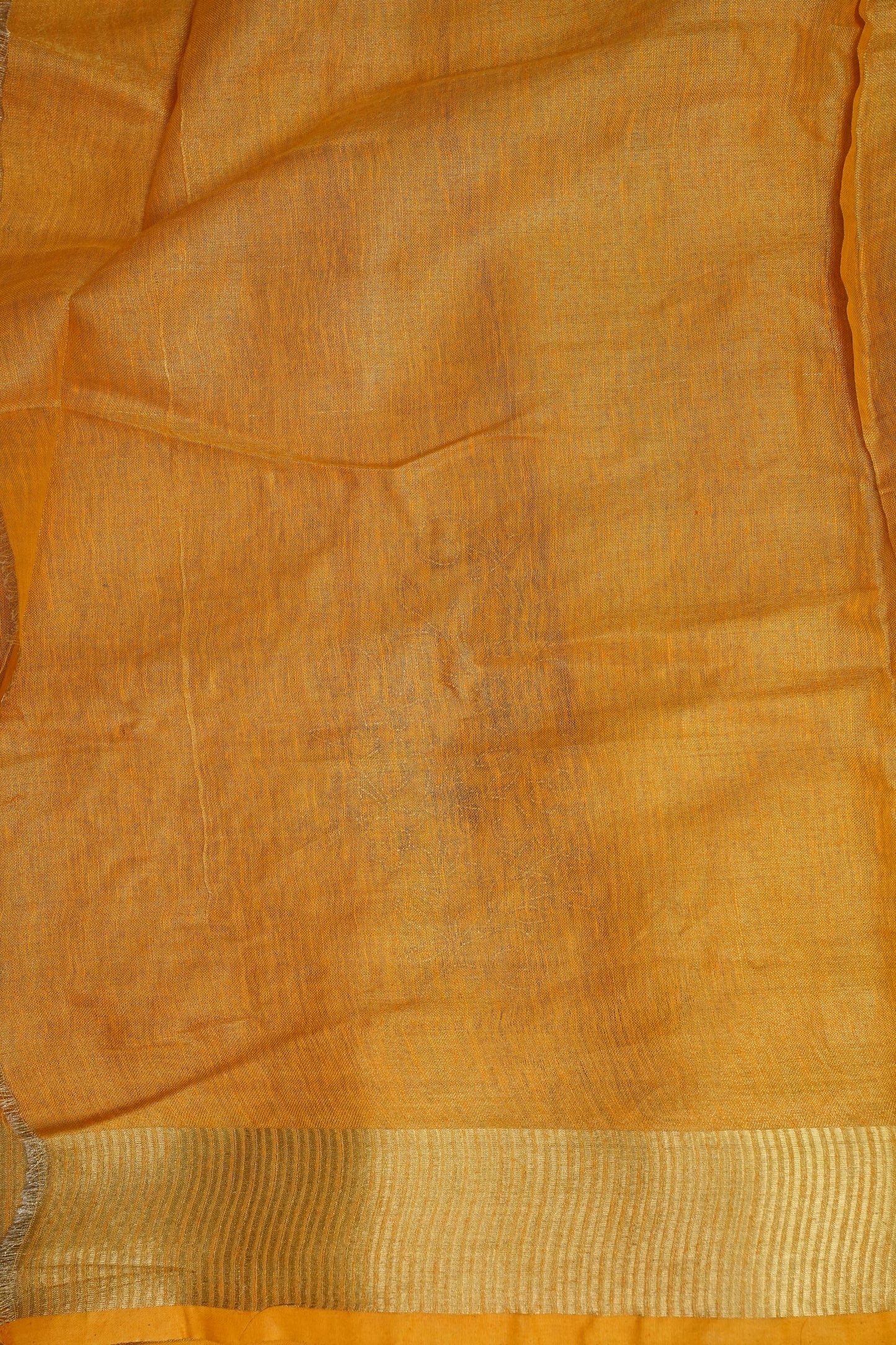 Hand Embroidered Pure Tissue Linen Silk Saree - Mustard Yellow