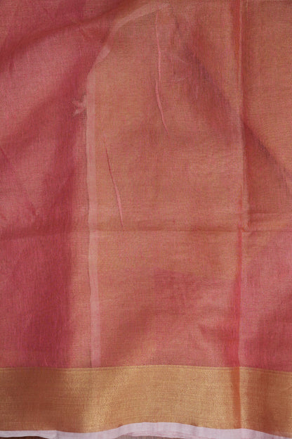 Hand Embroidered Pure Tissue Linen Silk Saree - Onion Pink & Gold