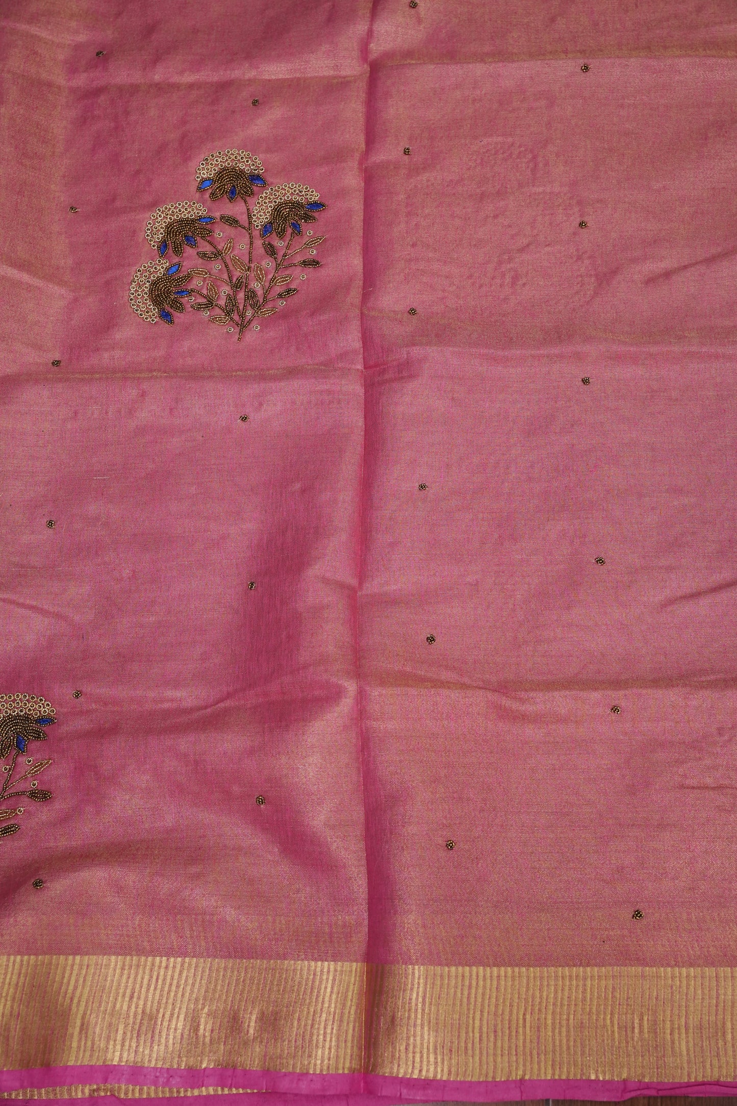 Hand Embroidered Pure Tissue Linen Silk Saree - Blush Pink