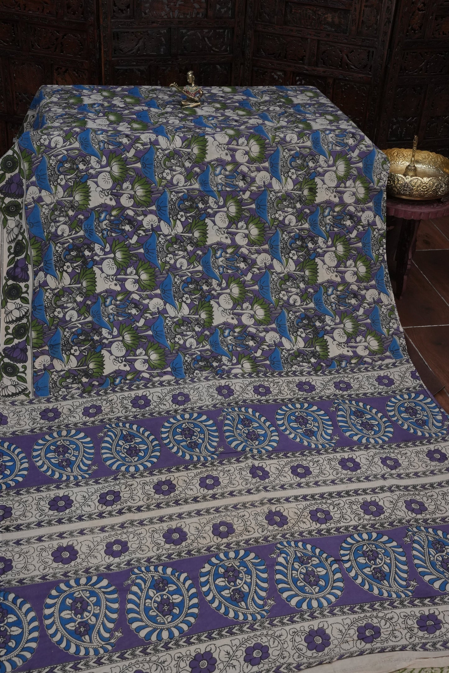 Pure Cotton Saree with Digital Kalamkari Prints – Royal Purple & Blue