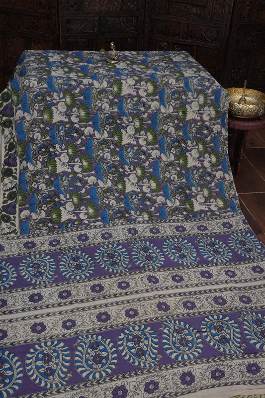 Pure Cotton Saree with Digital Kalamkari Prints – Royal Purple & Blue