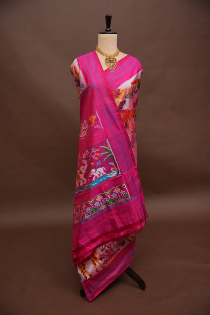 Pure Ikkat Soft Silk Saree -  Pink with Multicolour