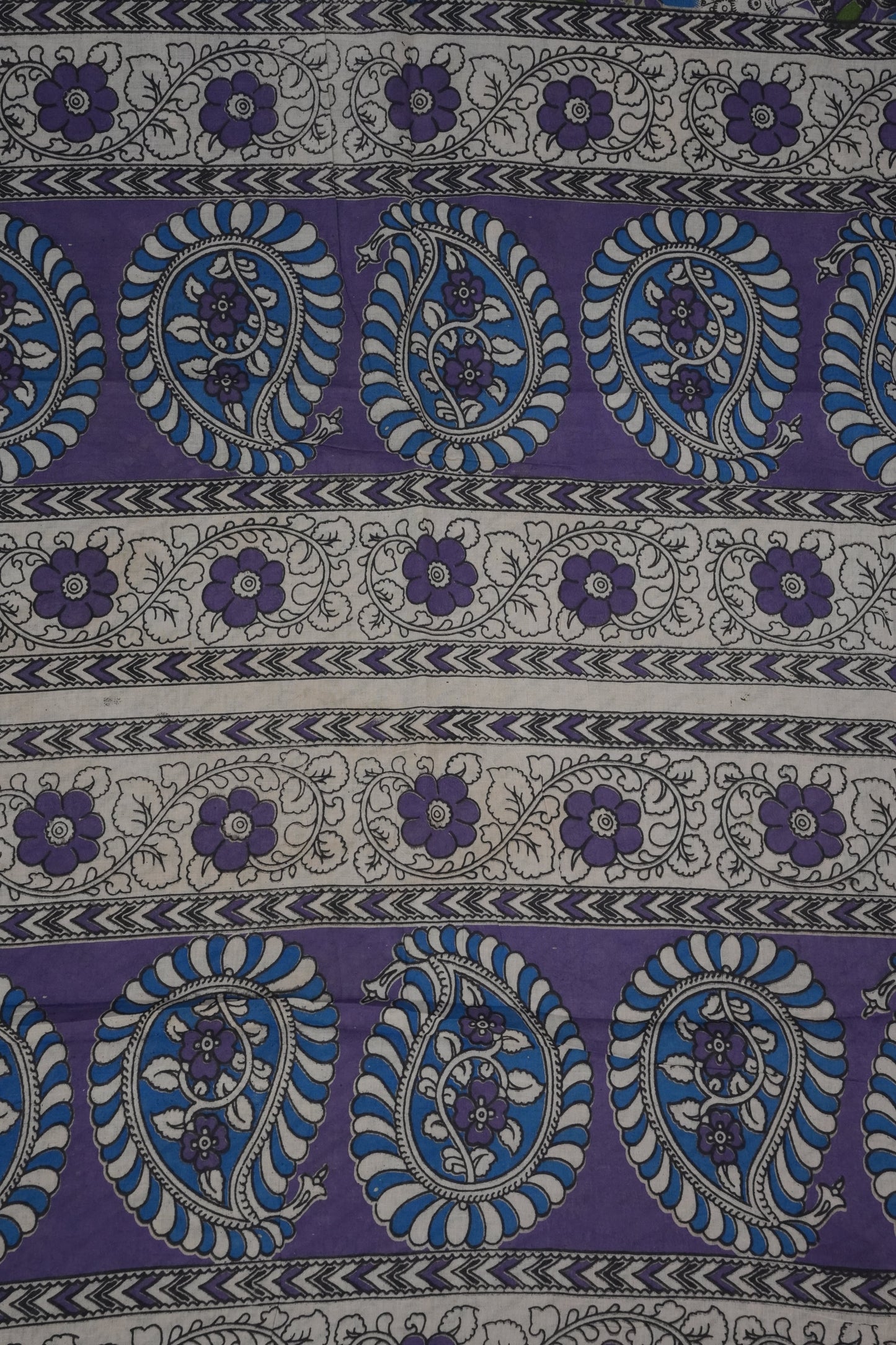 Pure Cotton Saree with Digital Kalamkari Prints – Royal Purple & Blue