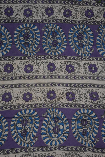 Pure Cotton Saree with Digital Kalamkari Prints – Royal Purple & Blue