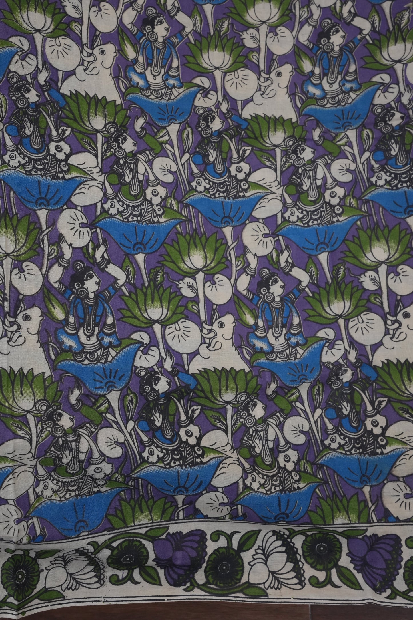 Pure Cotton Saree with Digital Kalamkari Prints – Royal Purple & Blue