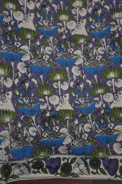 Pure Cotton Saree with Digital Kalamkari Prints – Royal Purple & Blue