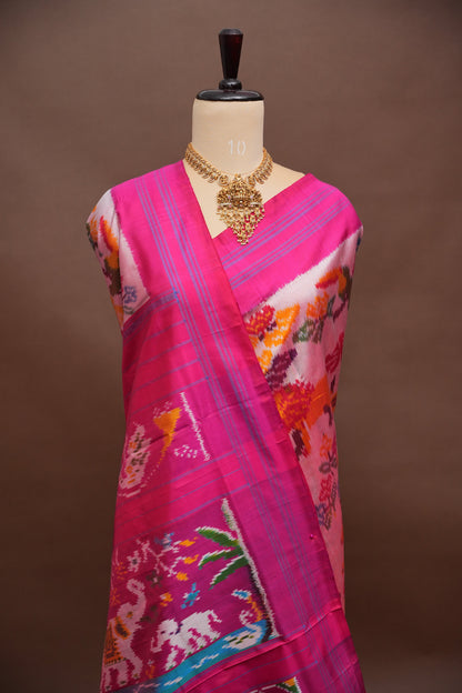 Pure Ikkat Soft Silk Saree -  Pink with Multicolour