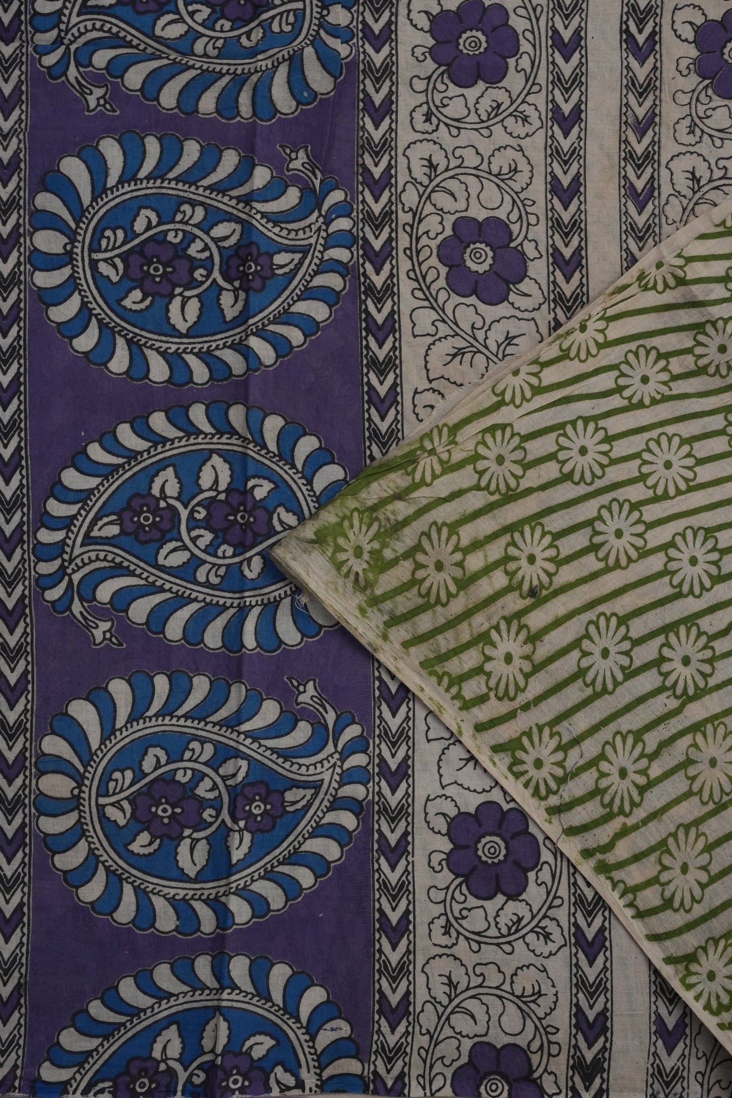 Pure Cotton Saree with Digital Kalamkari Prints – Royal Purple & Blue