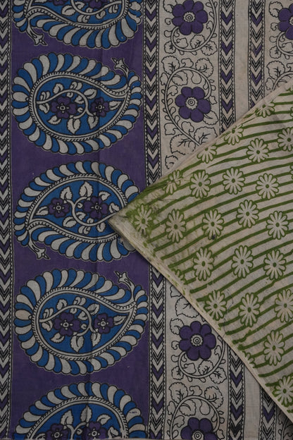 Pure Cotton Saree with Digital Kalamkari Prints – Royal Purple & Blue