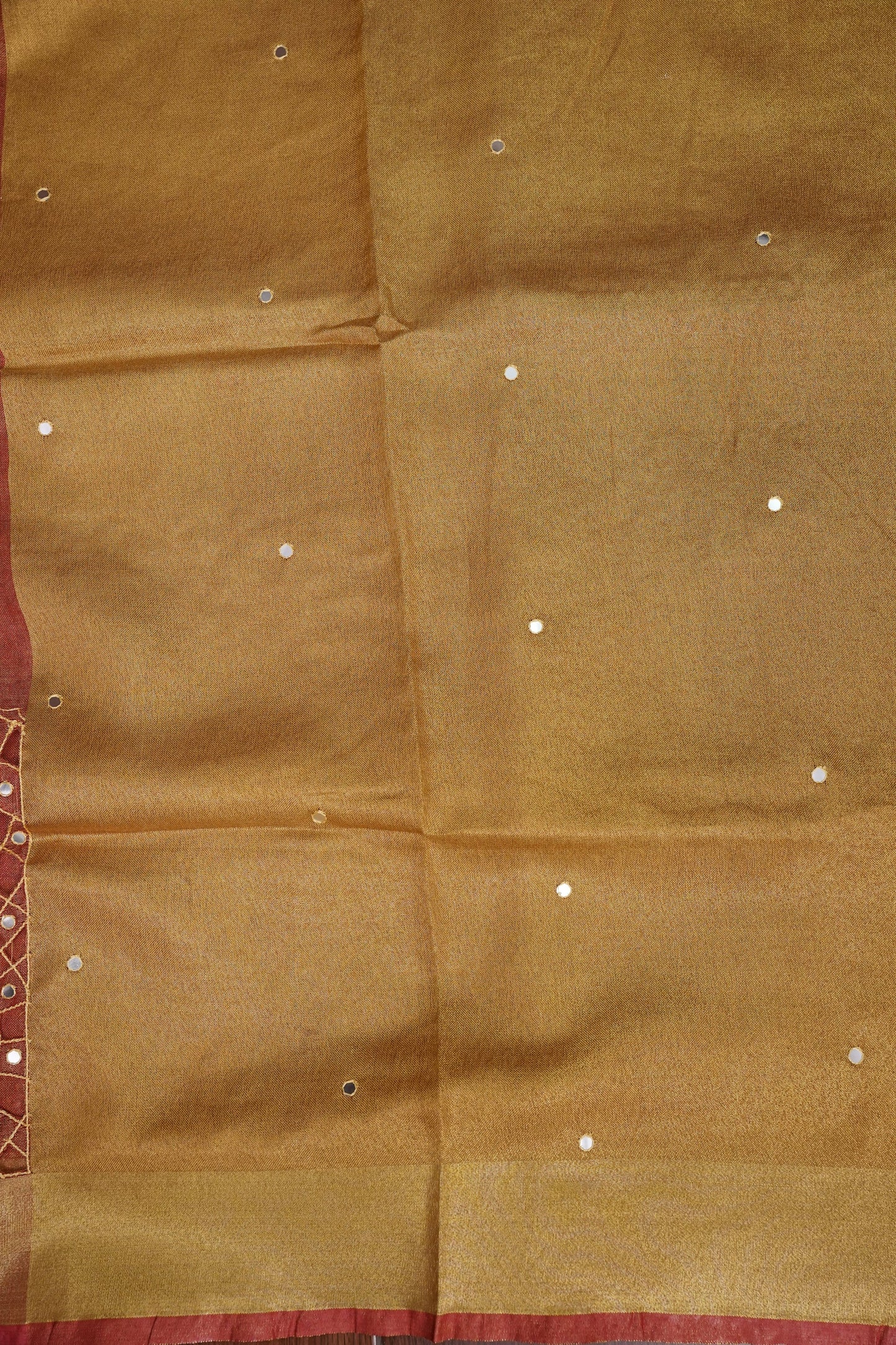 Hand Embroidered Pure Tissue Linen Silk Saree - Peach Orange