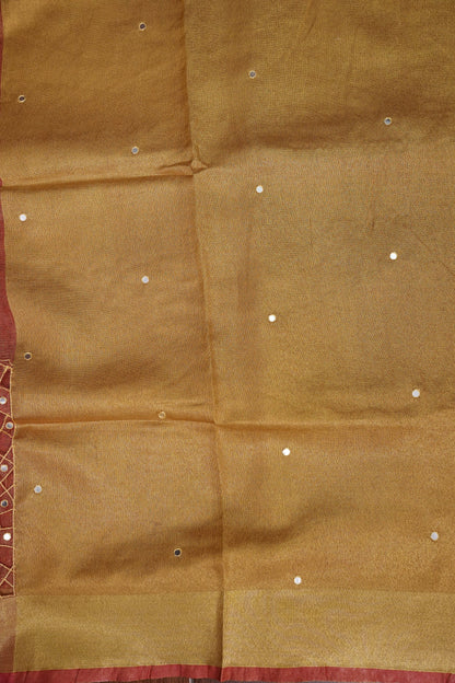 Hand Embroidered Pure Tissue Linen Silk Saree - Peach Orange