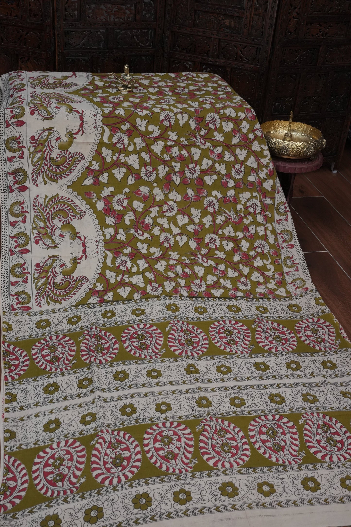Pure Cotton Saree with Digital Kalamkari Prints – Royal Purple & Blue