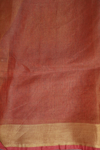 Hand Embroidered Pure Tissue Linen Silk Saree - Peach Orange