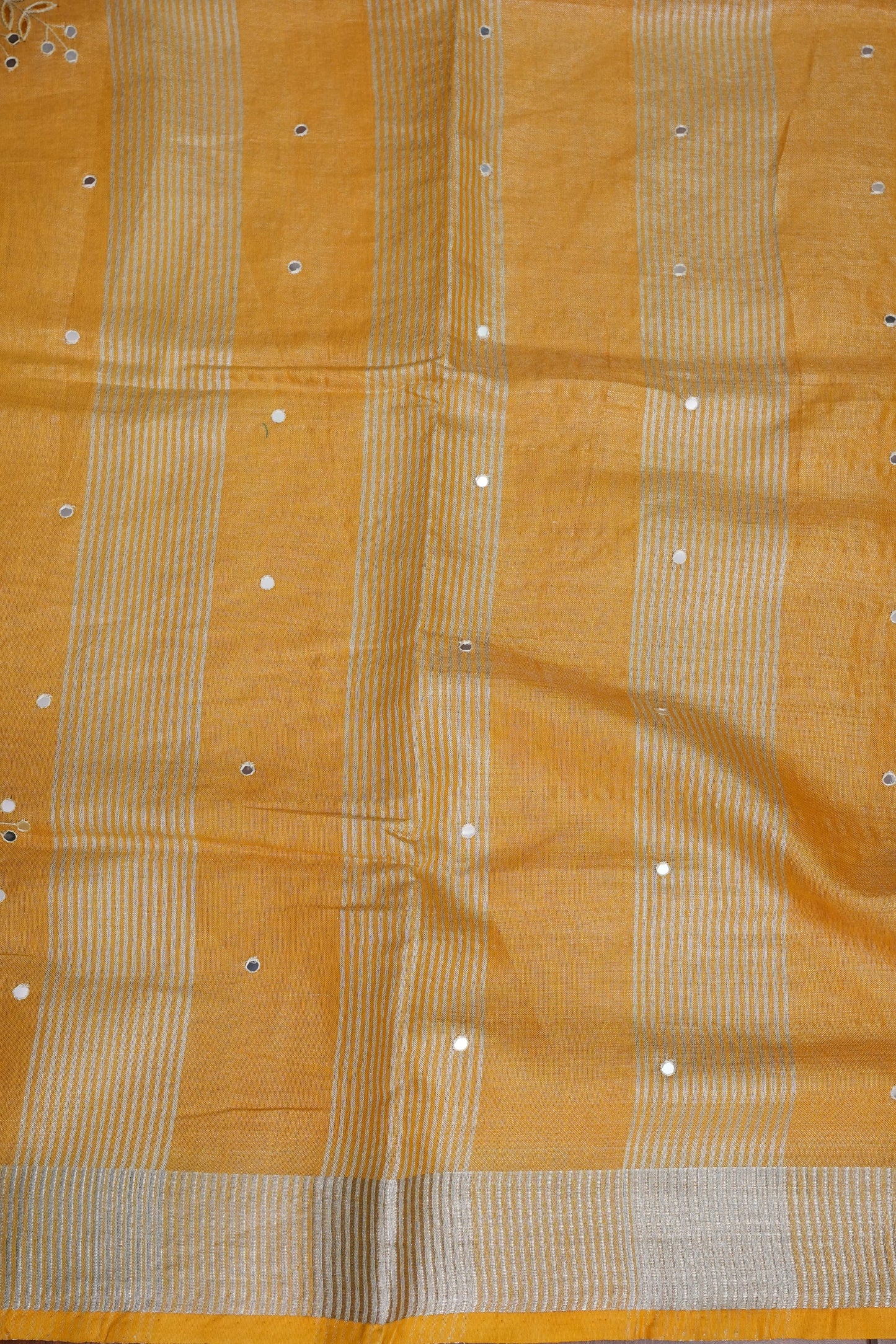 Hand Embroidered Pure Tissue Linen Silk Saree - Yellow