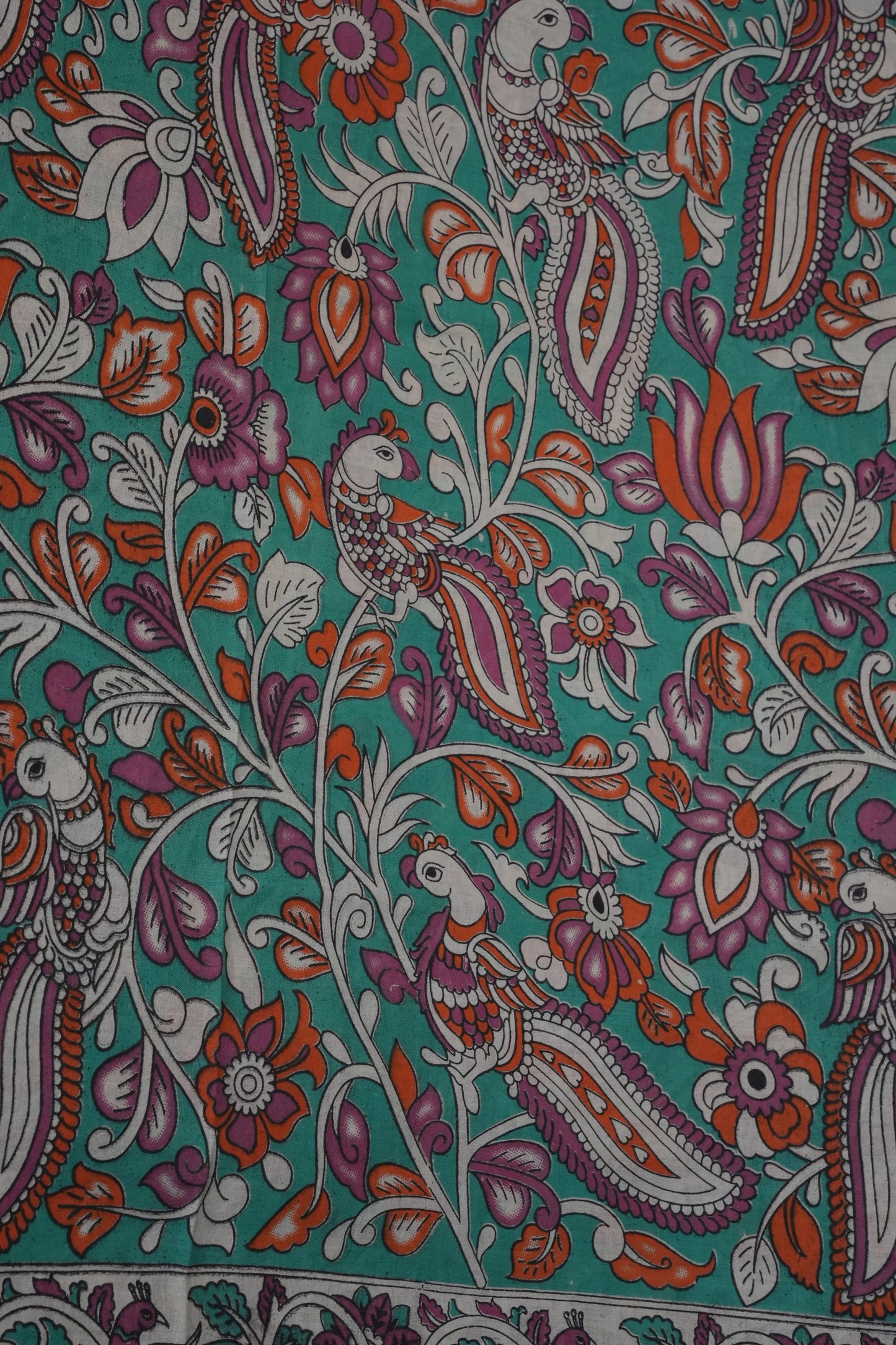 Pure Cotton Saree with Digital Kalamkari Prints – Aqua Green & Magenta
