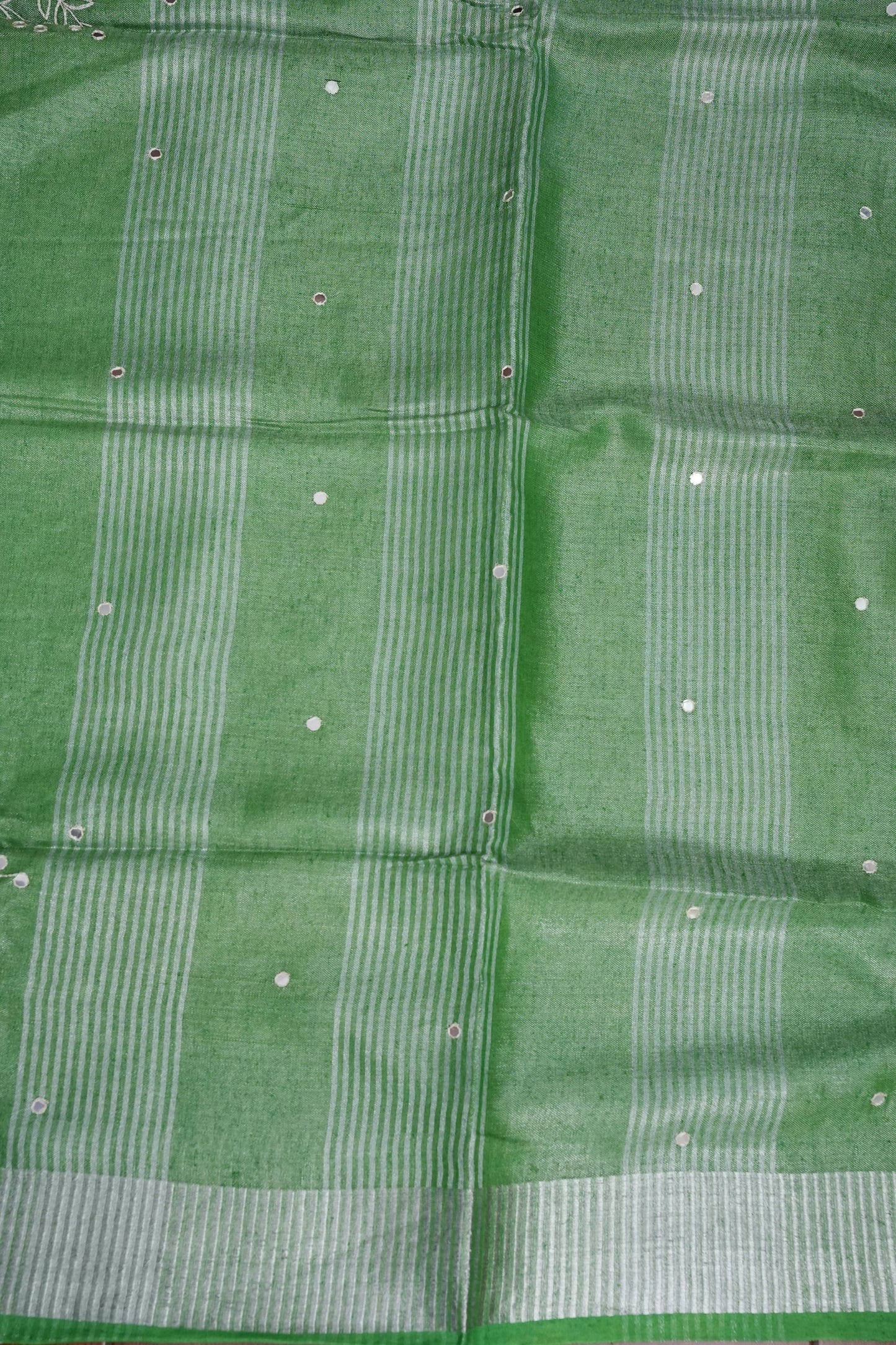 Hand Embroidered Pure Tissue Linen Silk Saree - Leaf Green