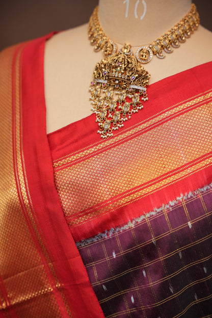 Pure Ikkat Soft Silk Saree - Coffee with Red