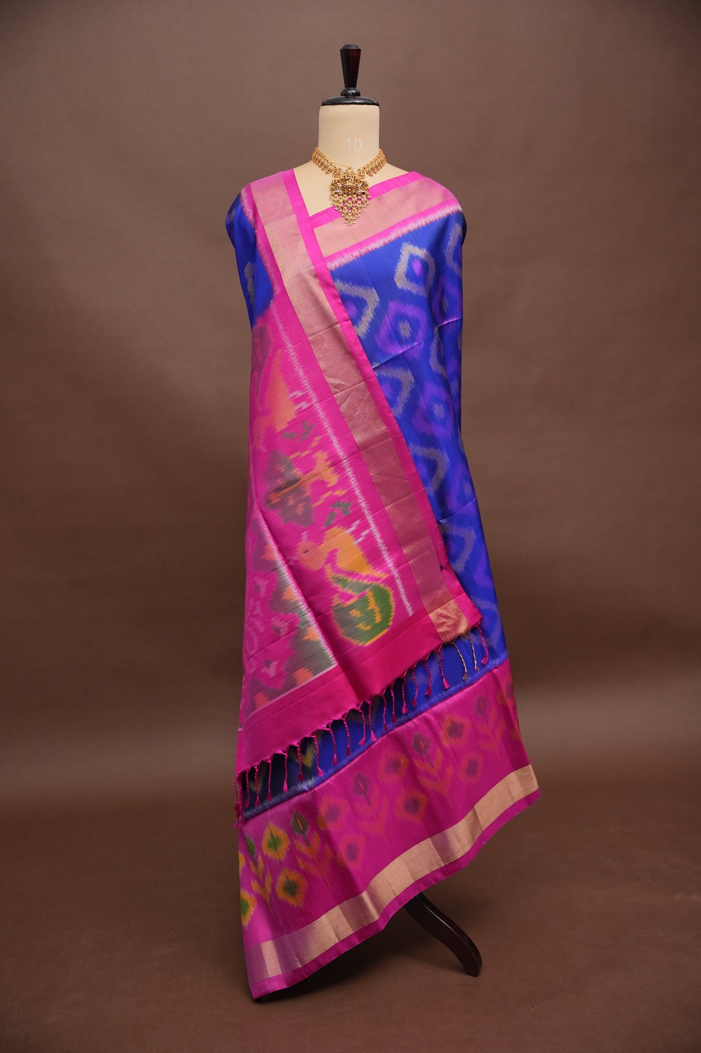 Pure Ikkat Soft Silk Saree – Royal Blue & Pink