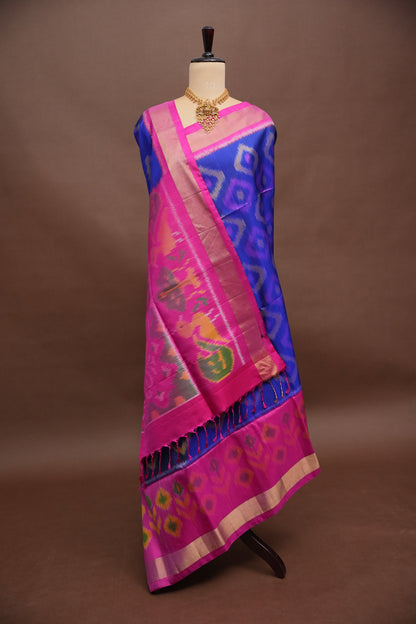 Pure Ikkat Soft Silk Saree – Royal Blue & Pink