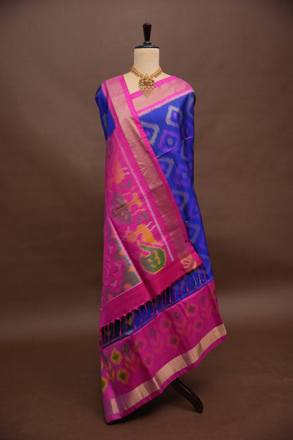 Pure Ikkat Soft Silk Saree – Royal Blue & Pink