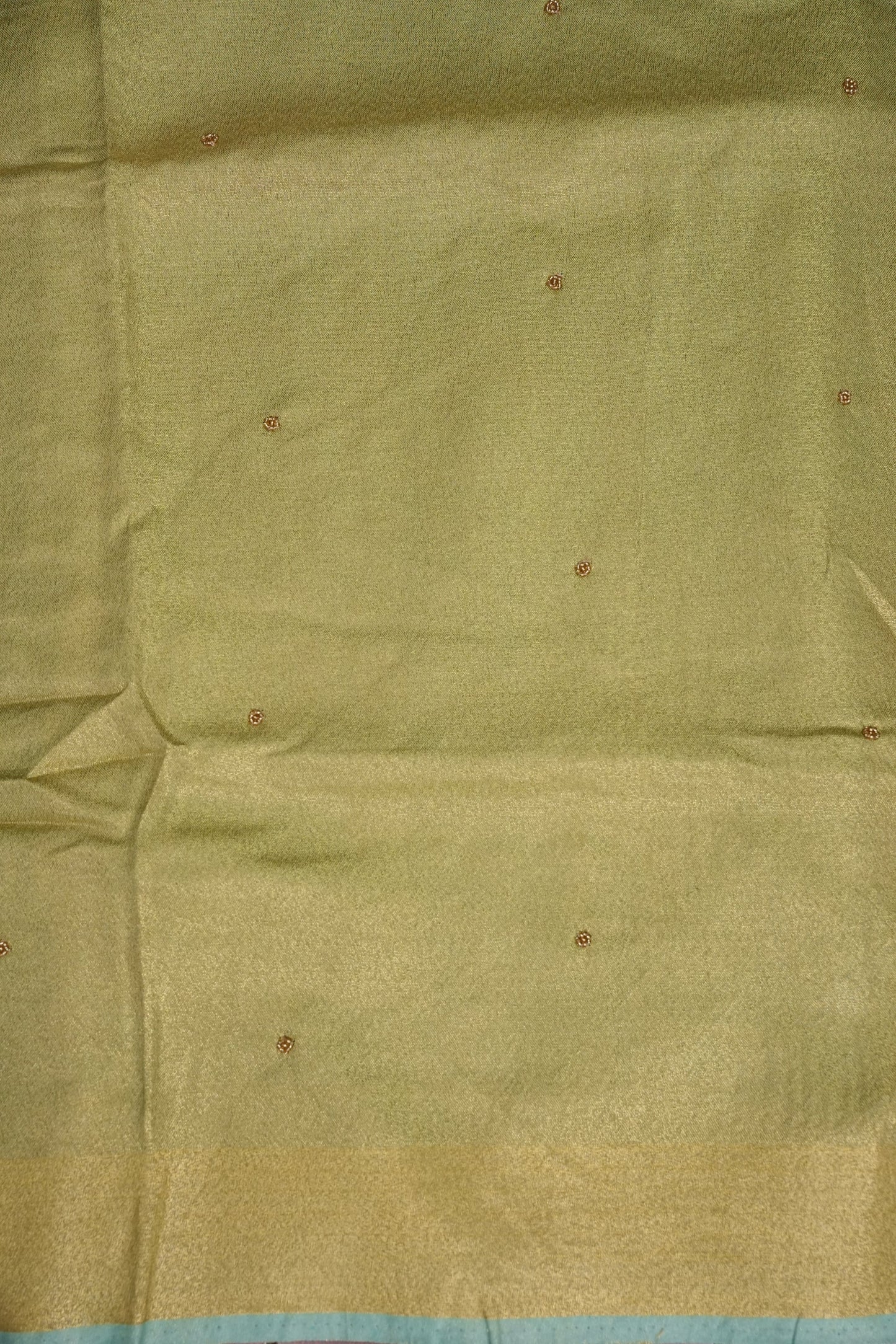 Hand Embroidered Pure Tissue Linen Silk Saree - Sky Blue & Gold