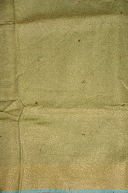 Hand Embroidered Pure Tissue Linen Silk Saree - Sky Blue & Gold