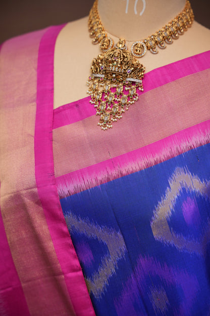 Pure Ikkat Soft Silk Saree – Royal Blue & Pink