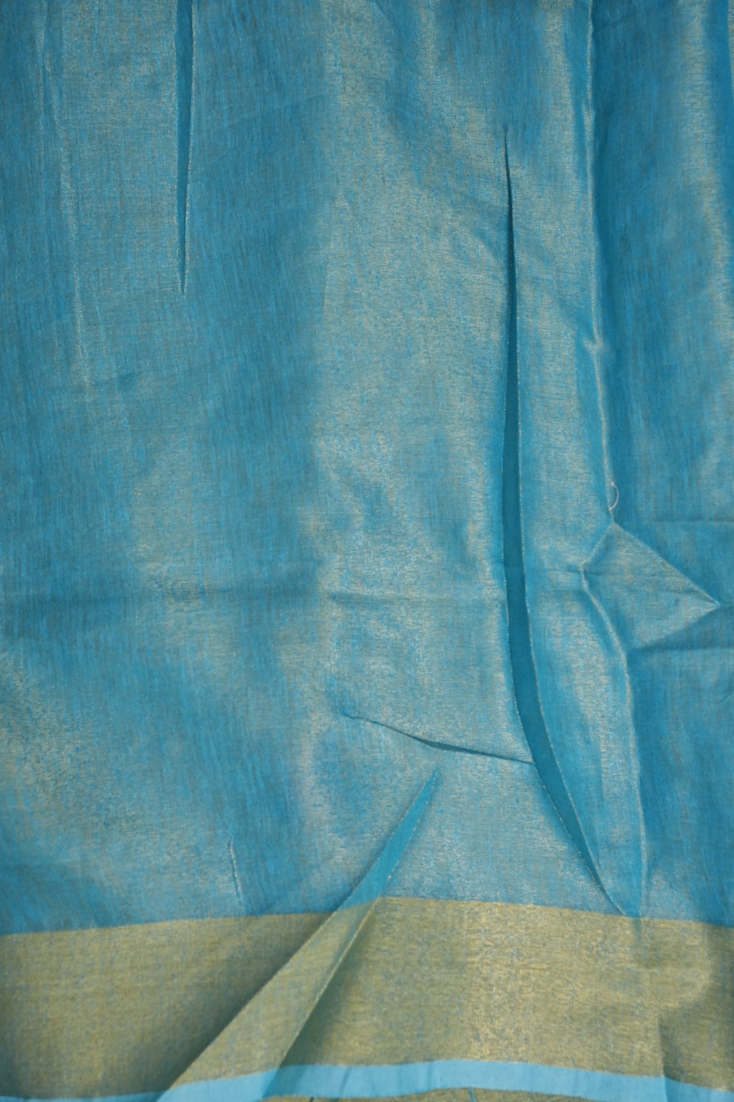 Hand Embroidered Pure Tissue Linen Silk Saree - Sky Blue & Gold