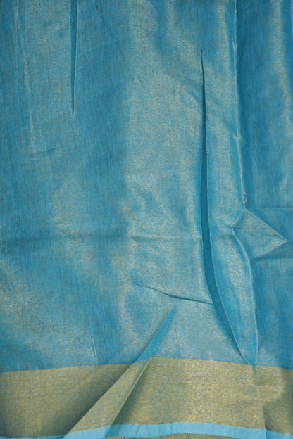Hand Embroidered Pure Tissue Linen Silk Saree - Sky Blue & Gold