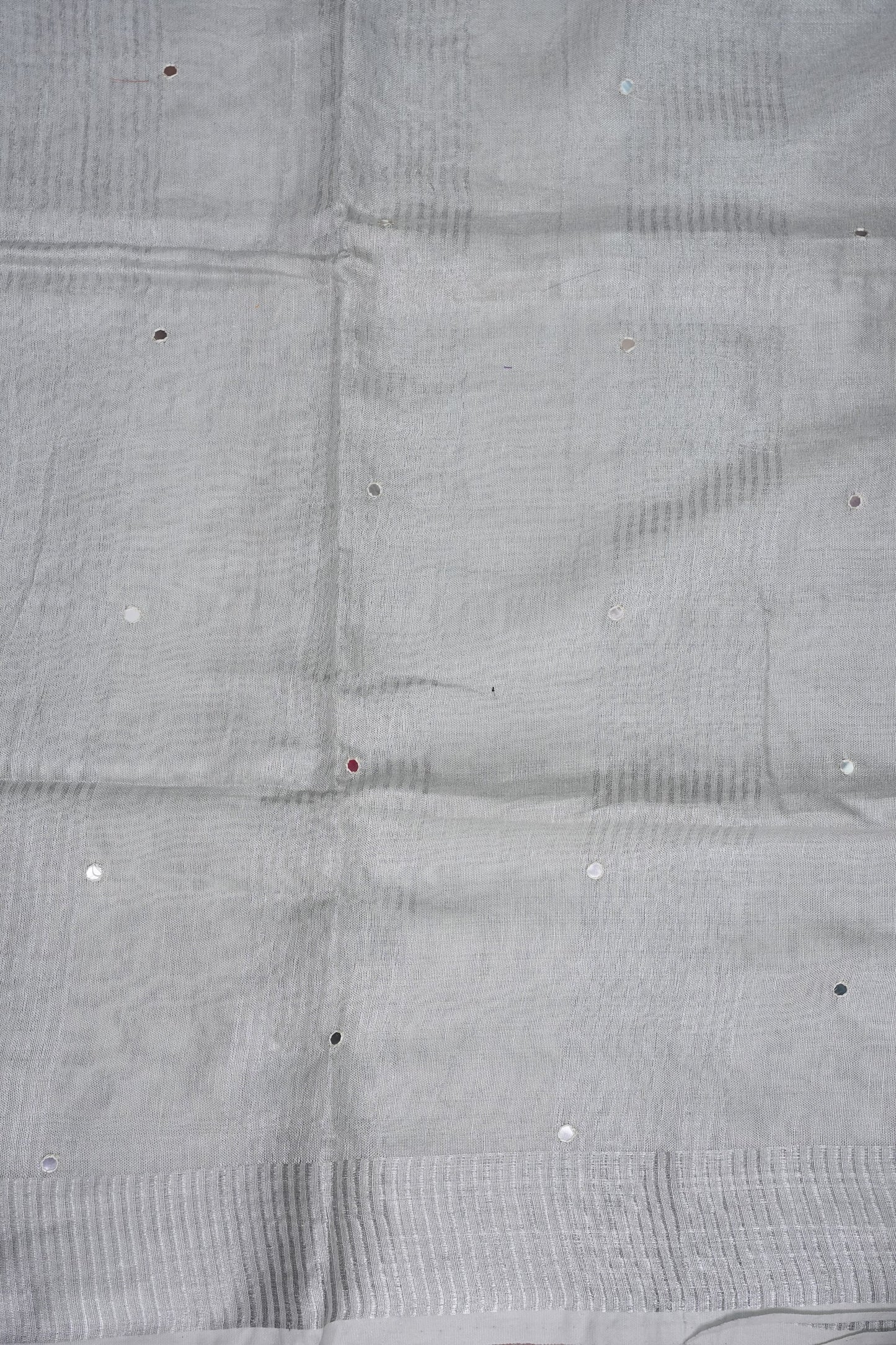 Hand Embroidered Pure Tissue Linen Silk Saree - White silver
