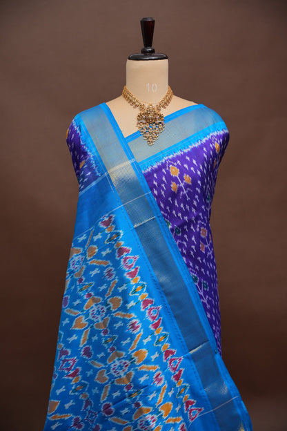 Pure Ikkat Soft Silk Saree - Purple with Blue
