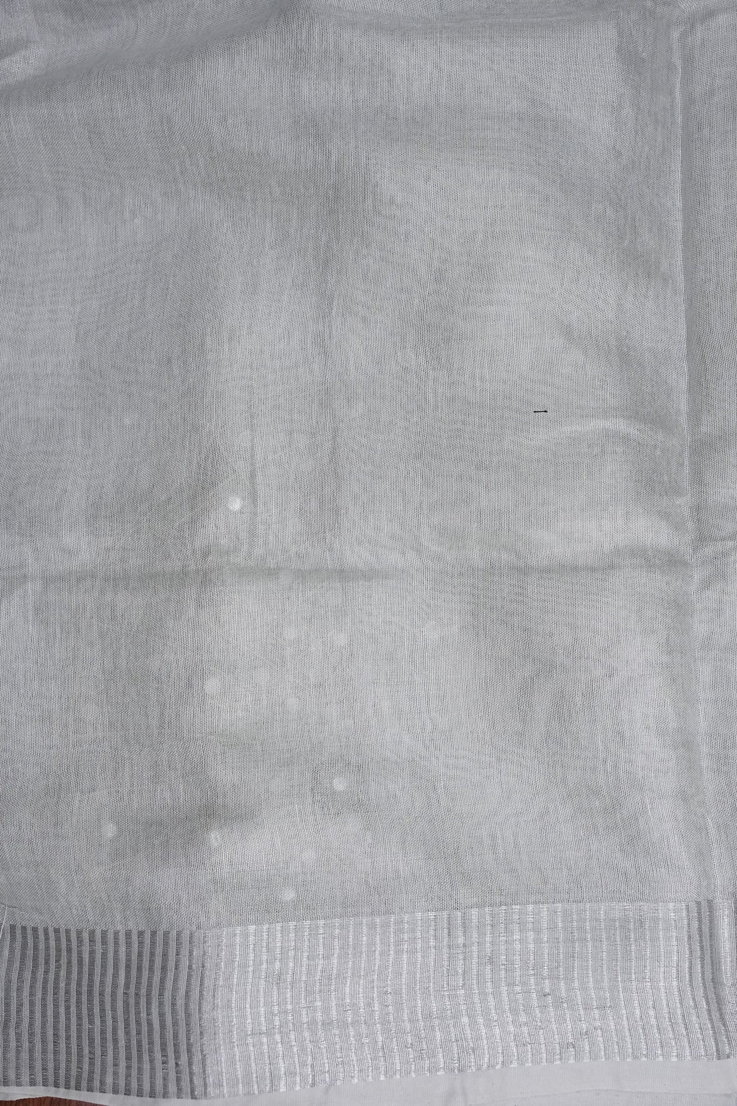Hand Embroidered Pure Tissue Linen Silk Saree - White silver