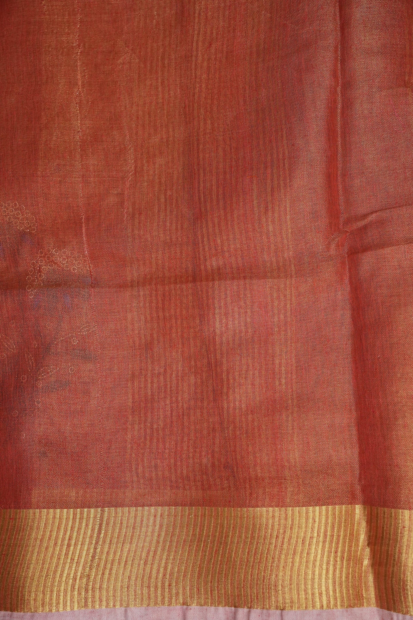 Hand Embroidered Pure Tissue Linen Silk Saree - Dark Peach