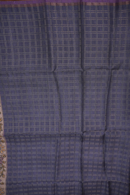 Semi Tussar Raw Silk Saree with Checkered Body & Kalamkari Pallu and Blouse – Lavender Purple