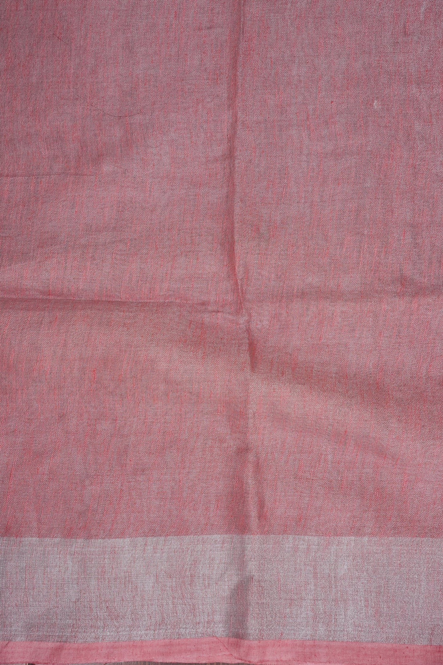 Hand Embroidered Pure Tissue Linen Silk Saree - Salmon Pink