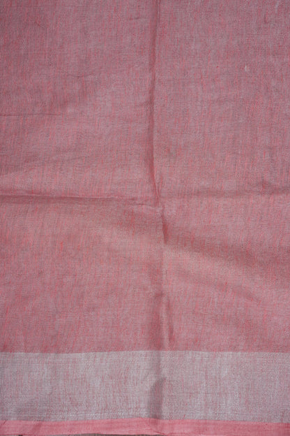Hand Embroidered Pure Tissue Linen Silk Saree - Salmon Pink