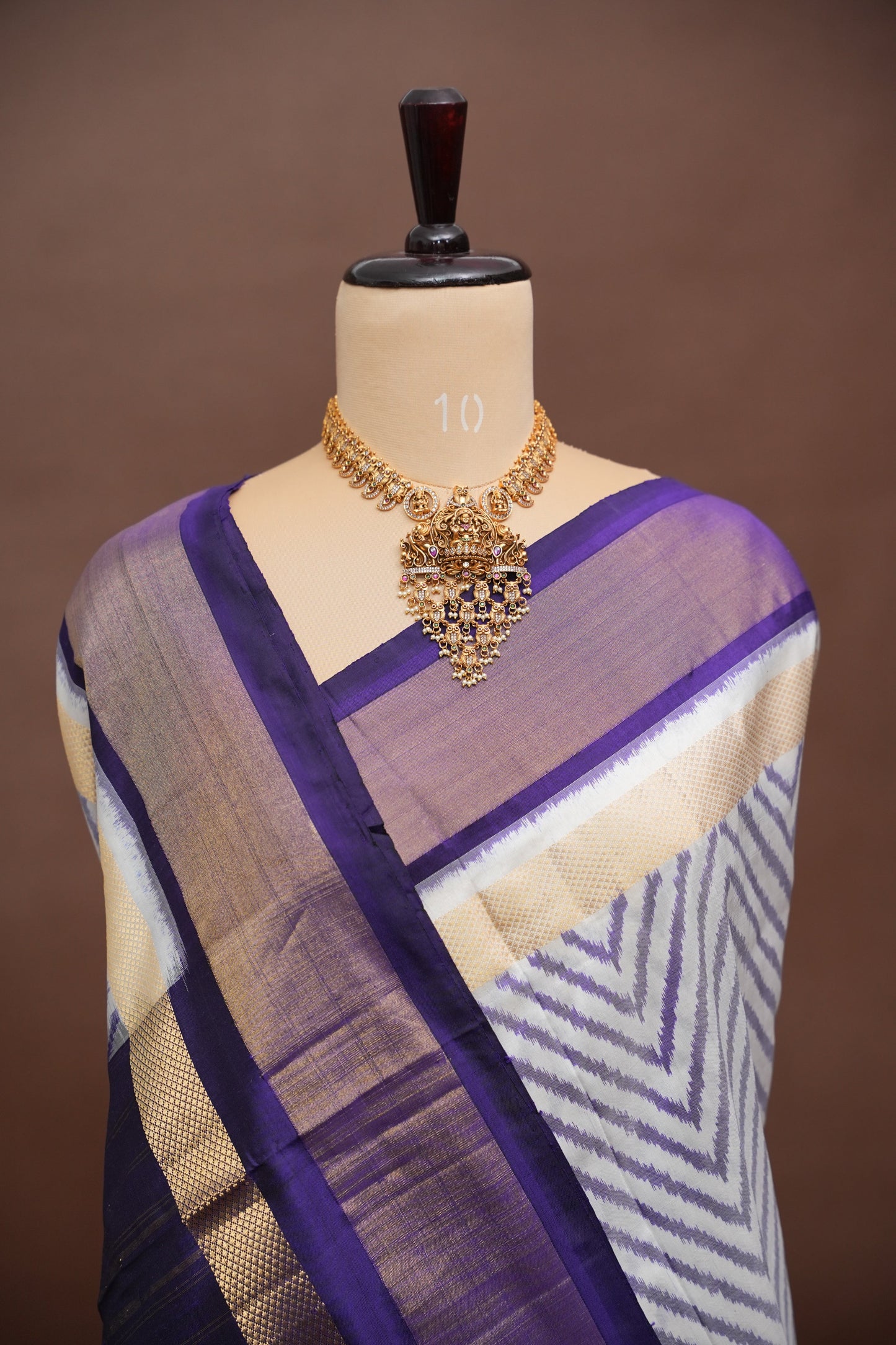 Pure Ikkat Soft Silk Saree - Ivory & Deep Purple