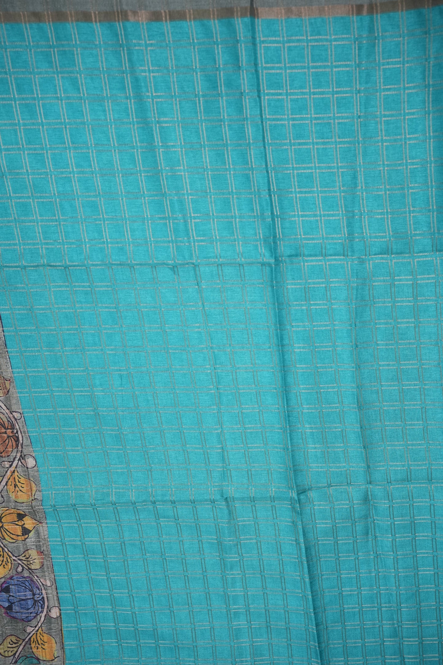 Semi Tussar Raw Silk Saree with Checkered Body & Kalamkari Pallu and Blouse – Dusty Pink