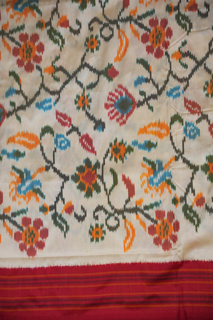 Pure Ikkat Soft Silk Saree - Off White & Red