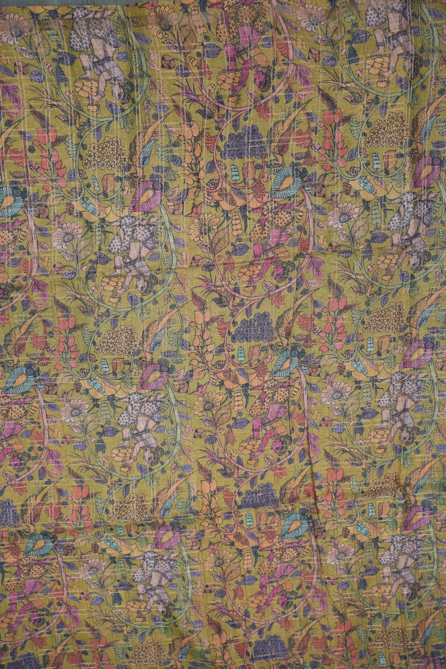 Semi Tussar Raw Silk Saree with Checkered Body & Kalamkari Pallu and Blouse – Dusty Pink
