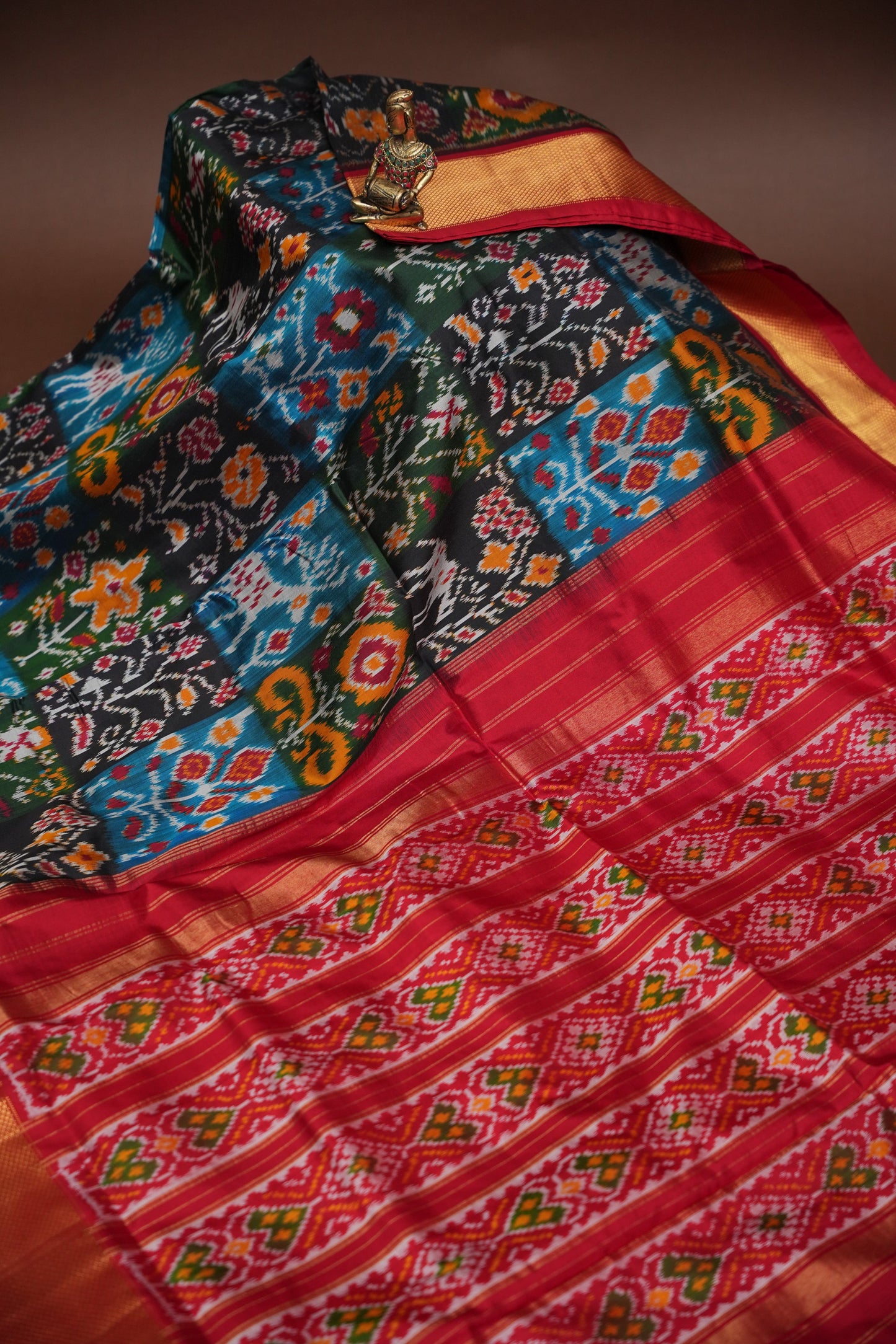 Pure Ikkat Soft Silk Saree - Black with Multicolor