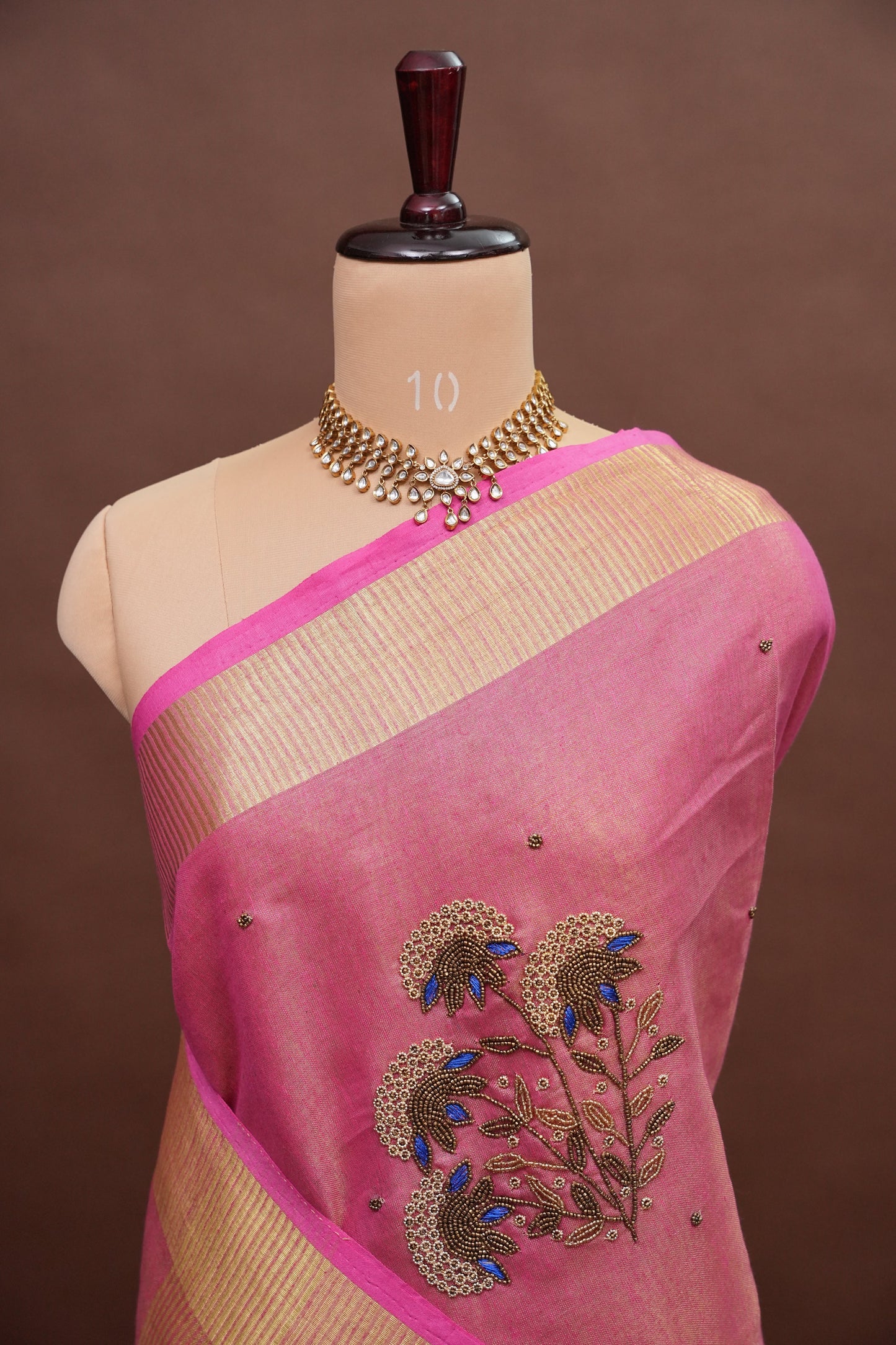 Hand Embroidered Pure Tissue Linen Silk Saree - Blush Pink