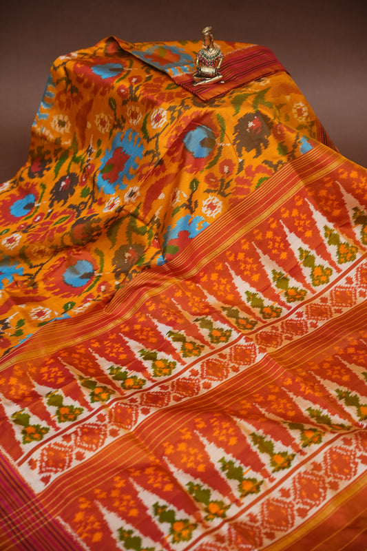 Pure Ikkat Soft Silk Saree - Mustard Yellow