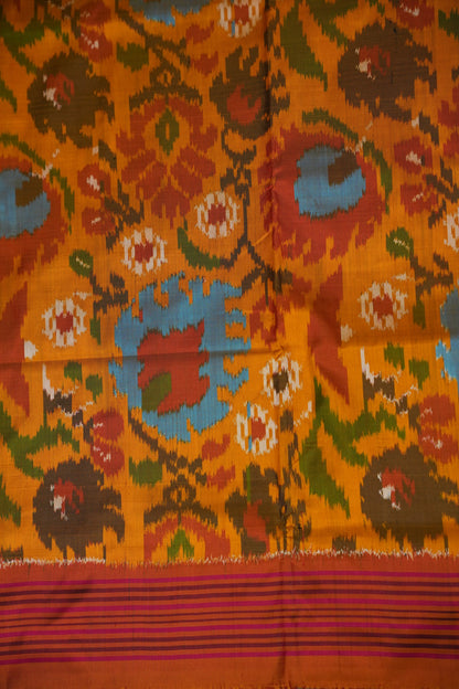 Pure Ikkat Soft Silk Saree - Mustard Yellow