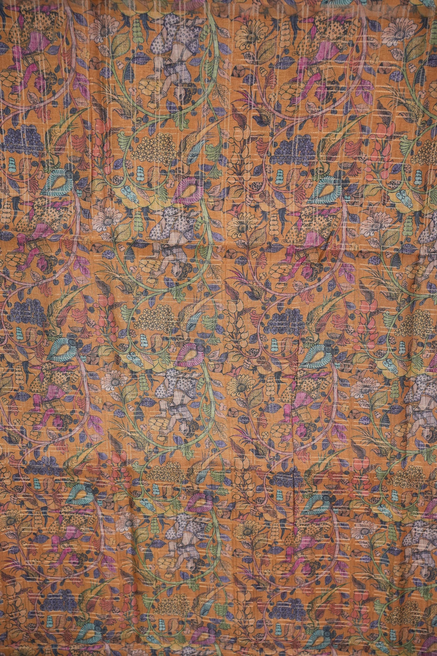 Semi Tussar Raw Silk Saree with Checkered Body & Kalamkari Pallu and Blouse – Dusty Pink