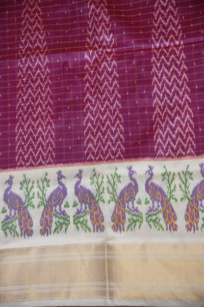 Pure Ikkat Soft Silk Saree - Ivory & Wine