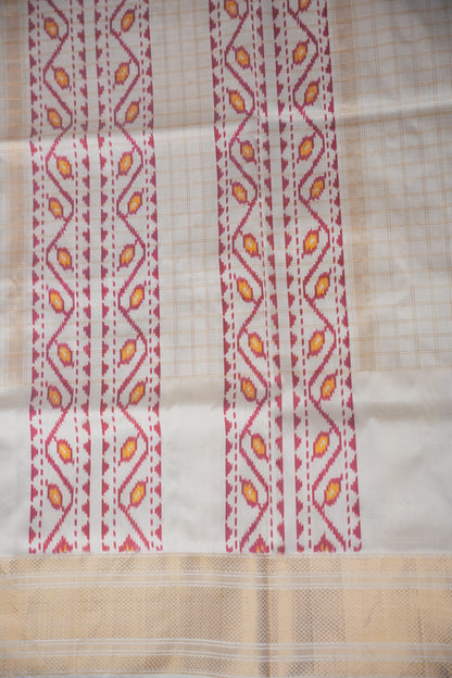 Pure Ikkat Soft Silk Saree - Ivory & Wine