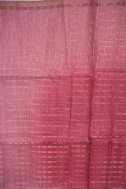Semi Tussar Raw Silk Saree with Checkered Body & Kalamkari Pallu and Blouse – Dusty Pink