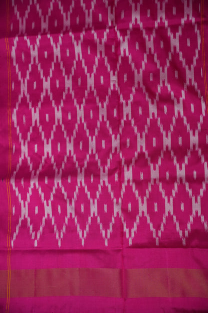 Pure Ikkat Soft Silk Saree - Baby Pink & Rani Pink