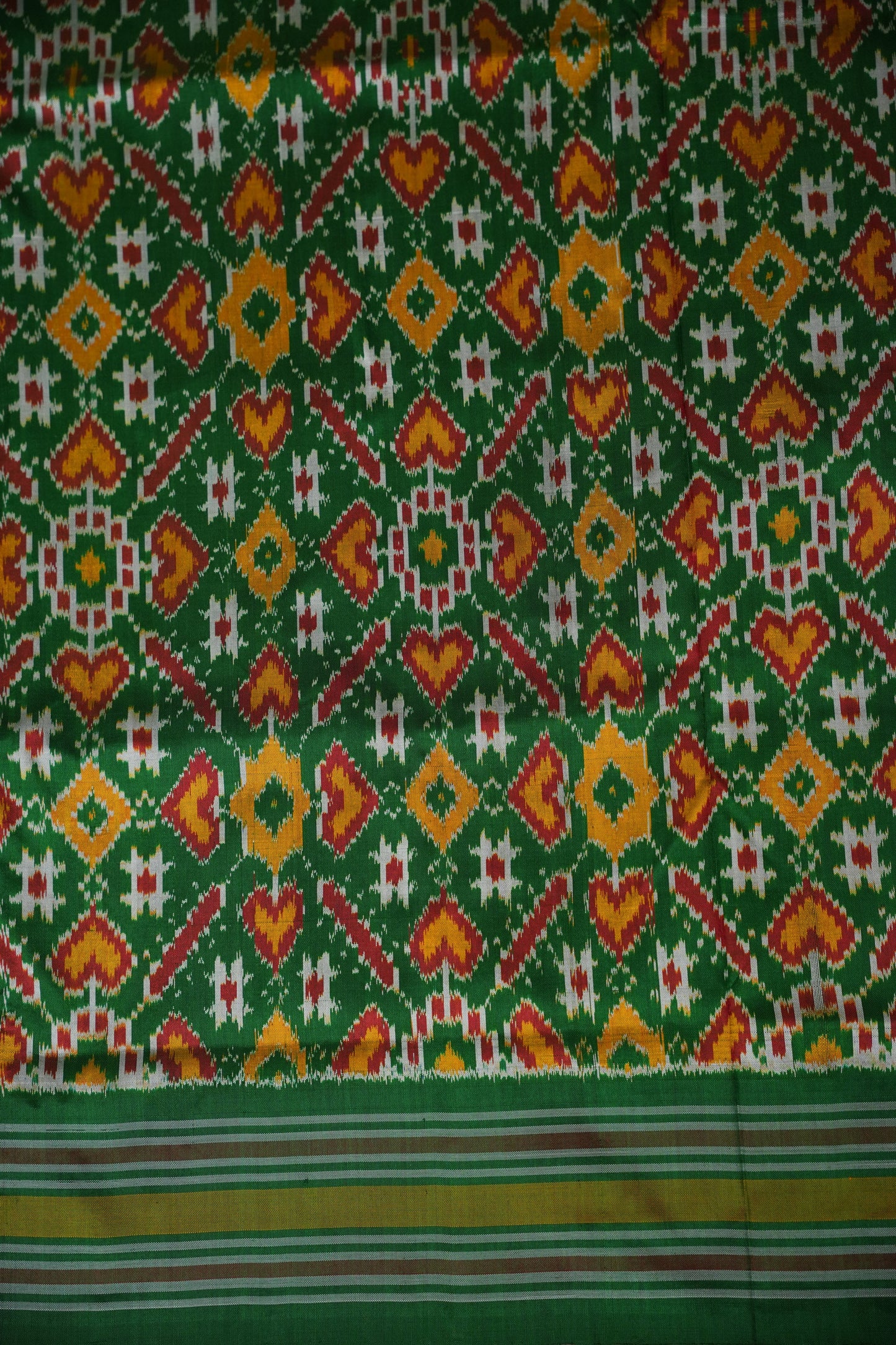 Pure Ikkat Soft Silk Saree - Pink & Emerald Green